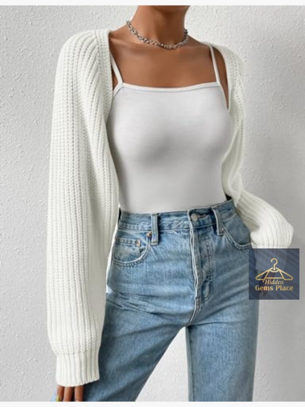 Long Sleeve Open Front Knit Crop Cardigan Bolero Shrug Sweater - Picture 3 of 7